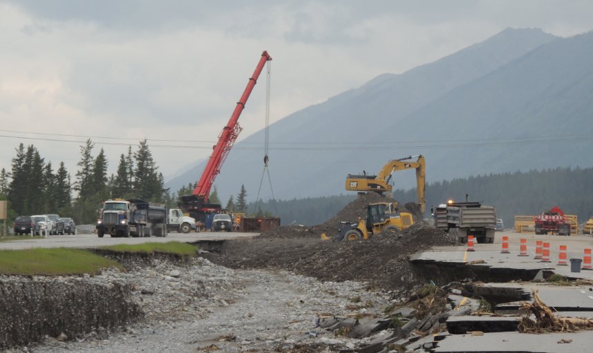 construction crews at work on the Trans-Canada, Canmore project