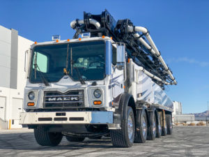 front view of Dynamic Concrete Pumping 57-M concrete boom pump